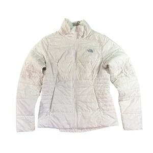 The North Face Puffer Jacket Women Small White Quilted Full Zip Lightweight Logo